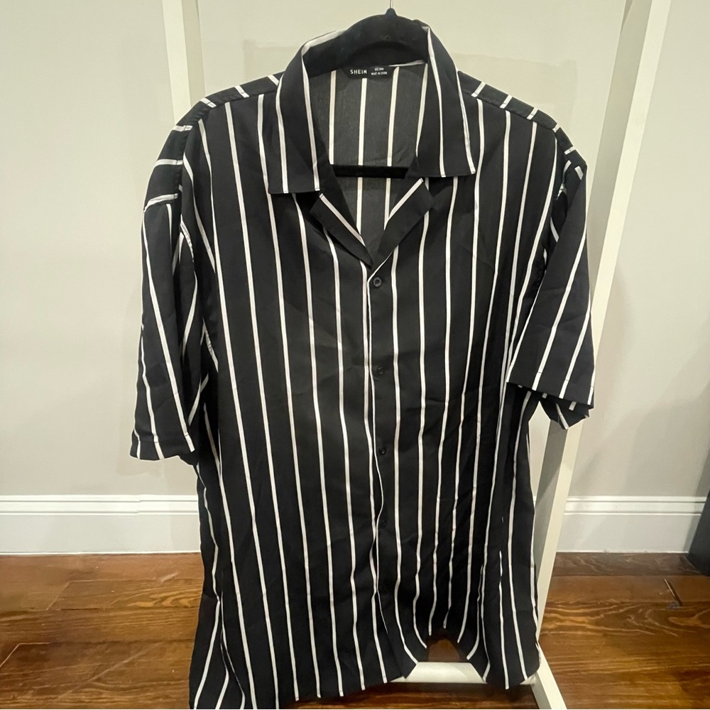 Mens Black & White Pinstripe Button Down